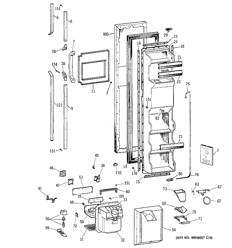 FREEZER DOOR Diagram and Parts List for TFG25PRYABB  General Electric Refrigerator