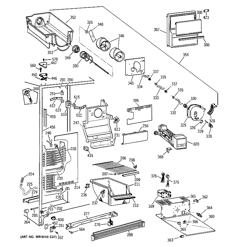 FREEZER SECTION Diagram and Parts List for TFT25JWYAWW  General Electric Refrigerator