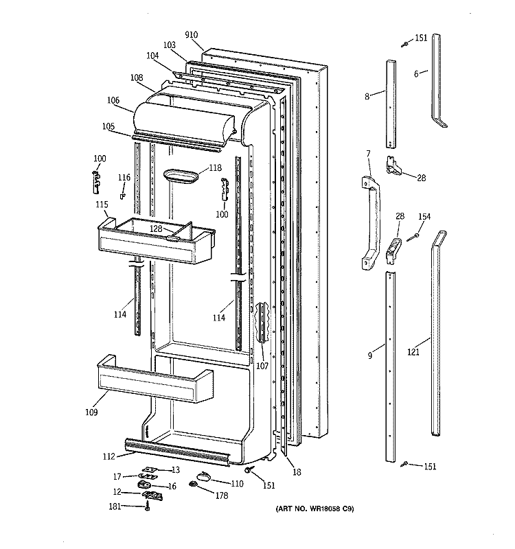 FRESH FOOD DOOR Diagram and Parts List for TFT25PRYAAA  General Electric Refrigerator