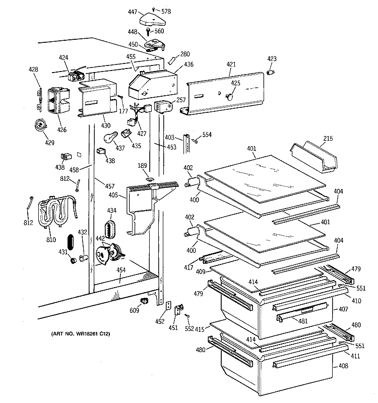 FRESH FOOD SECTION Diagram and Parts List for TFX25JRYAWW  General Electric Refrigerator
