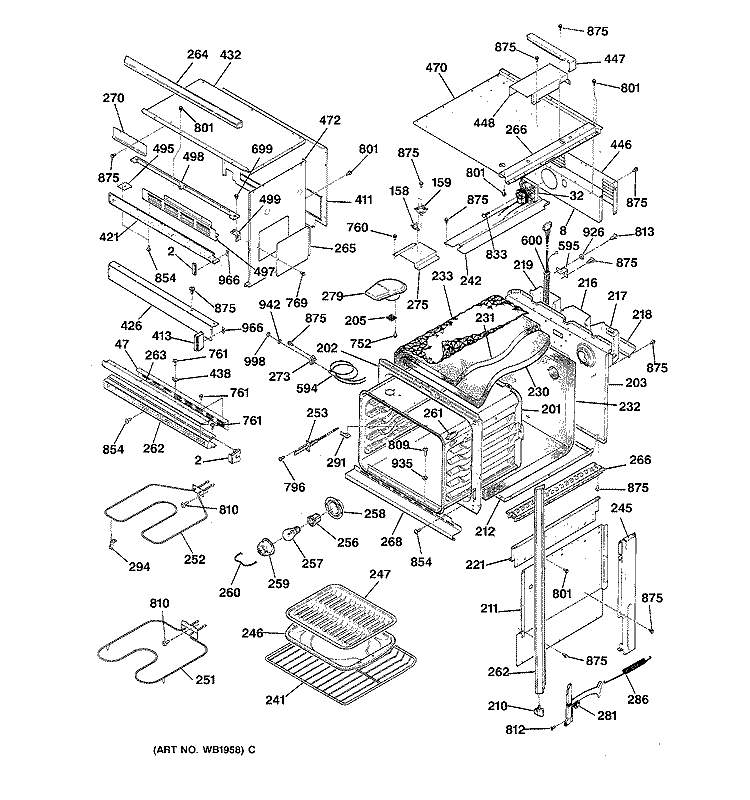 OVEN BODY PARTS Diagram and Parts List for JKP77WP3WG  General Electric Microwave Oven Combo