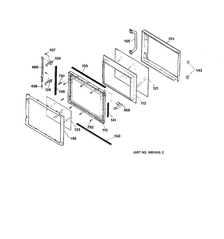 MICROWAVE DOOR Diagram and Parts List for JKP77WP3WG  General Electric Microwave Oven Combo