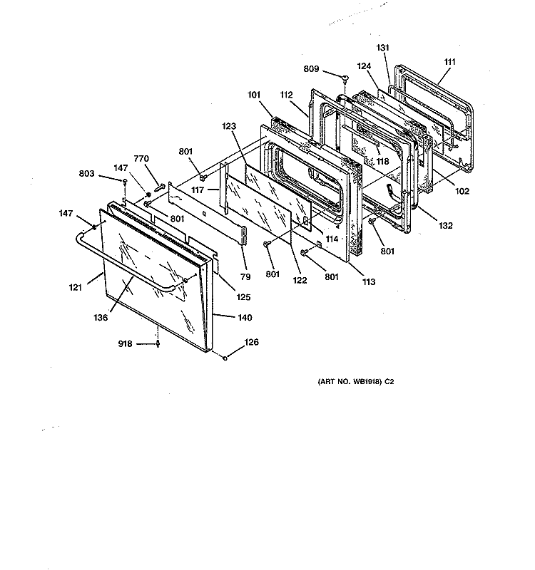 OVEN DOOR Diagram and Parts List for JKP77WP3WG  General Electric Microwave Oven Combo