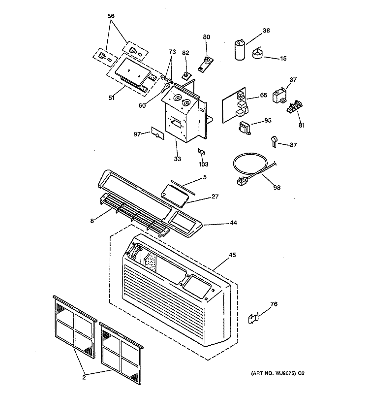 CONTROLS & GRILL ASSEMBLY Diagram and Parts List for AZ21E15E5CV4  General Electric Air Conditioner