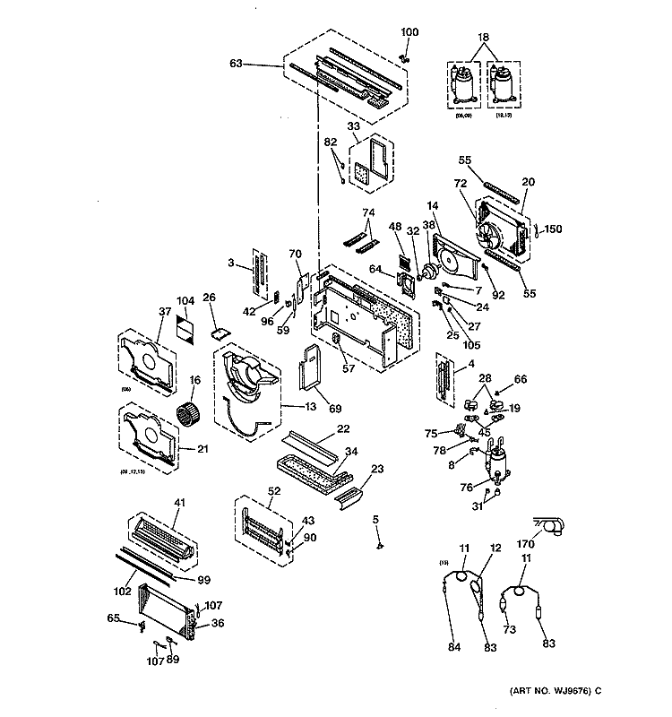 MOTOR, COMPRESSOR & SYSTEM COMPONENTS Diagram and Parts List for AZ31H12E5CV1  General Electric Air Conditioner