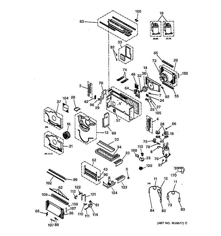MOTOR, COMPRESSOR & SYSTEM COMPONENTS Diagram and Parts List for AZ31H12E5DV1  General Electric Air Conditioner