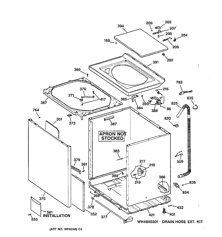 CABINET, COVER & FRONT PANEL Diagram and Parts List for WISR106DT5WW  General Electric Washer