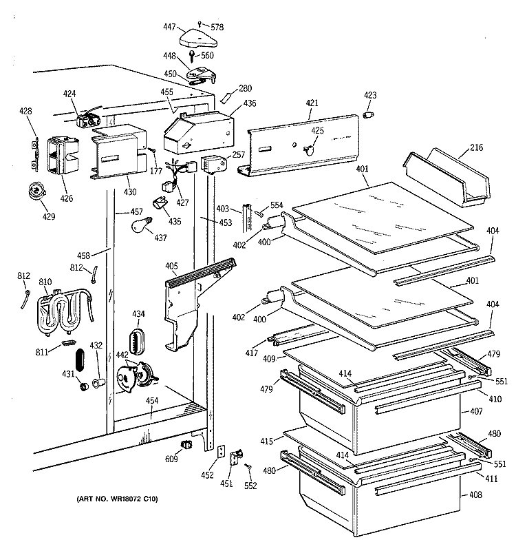 FRESH FOOD SECTION Diagram and Parts List for TFX20JRXDAA  General Electric Refrigerator
