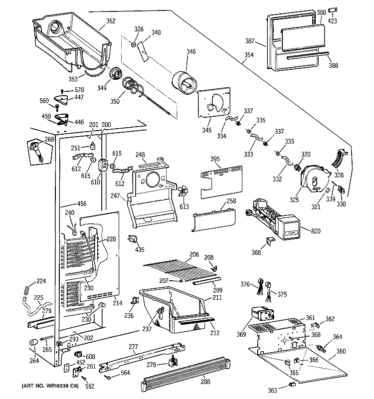FREEZER SECTION Diagram and Parts List for TFX20NWXDWH  General Electric Refrigerator