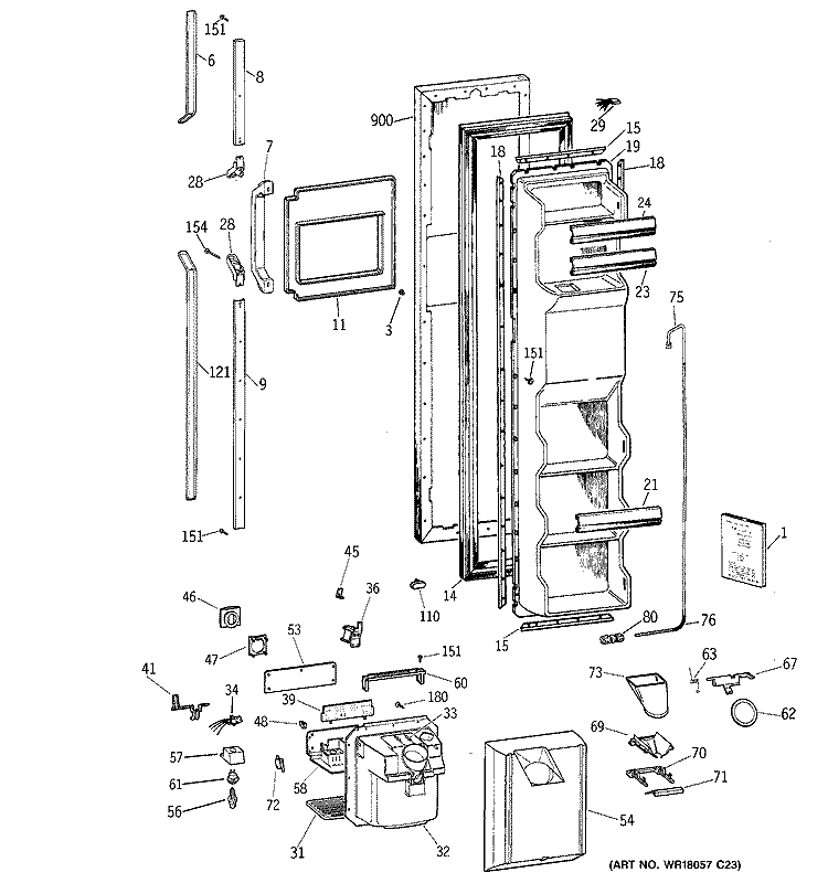 FREEZER DOOR Diagram and Parts List for TFX22CRXDBB  General Electric Refrigerator