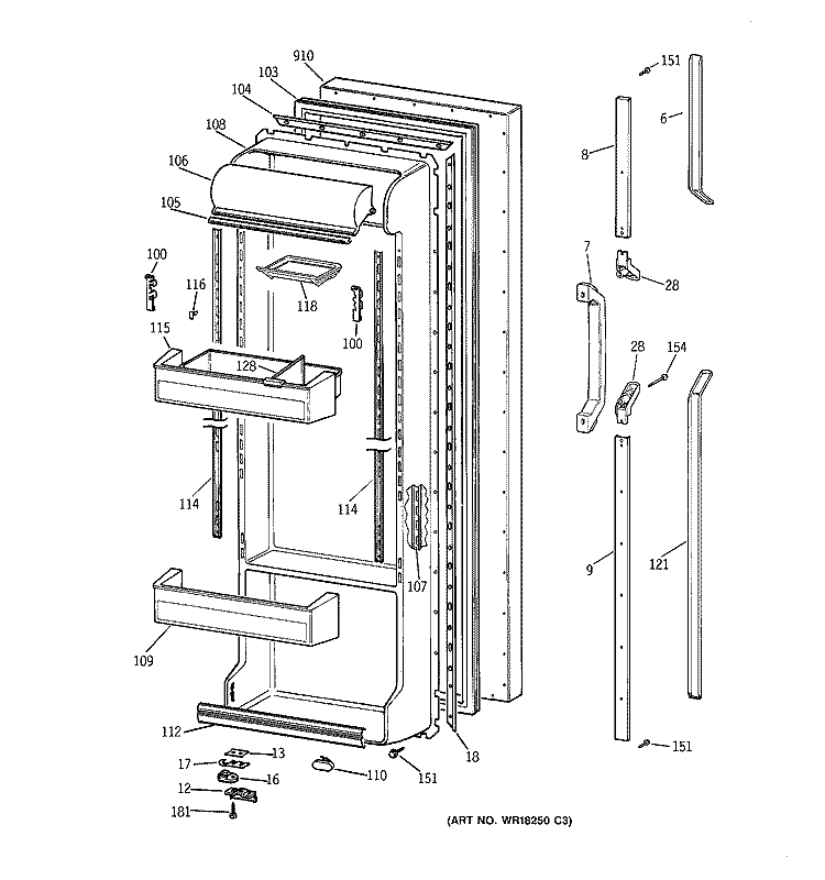 FRESH FOOD DOOR Diagram and Parts List for TFX22CRXDBB  General Electric Refrigerator