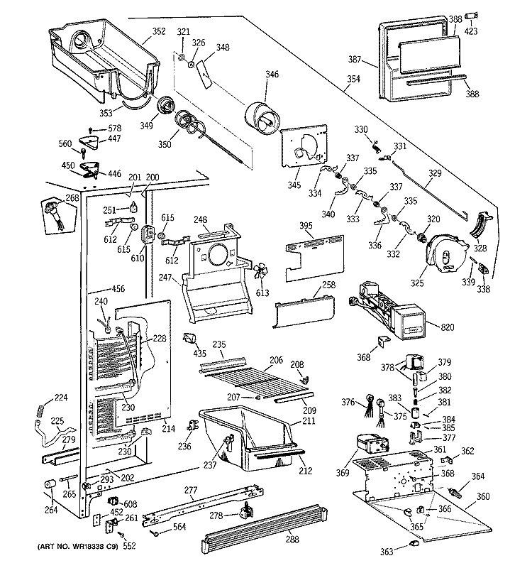 FREEZER SECTION Diagram and Parts List for TFX22CRXDBB  General Electric Refrigerator