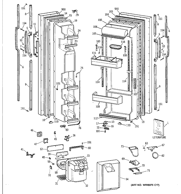 DOORS Diagram and Parts List for TFX22JWXDWW  General Electric Refrigerator