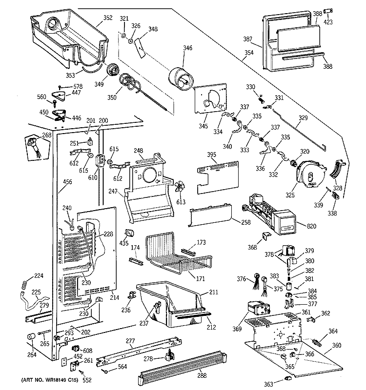 FREEZER SECTION Diagram and Parts List for TFX22PRXDAA  General Electric Refrigerator