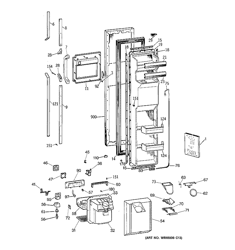 FREEZER DOOR Diagram and Parts List for TFX27PFXDBB  General Electric Refrigerator