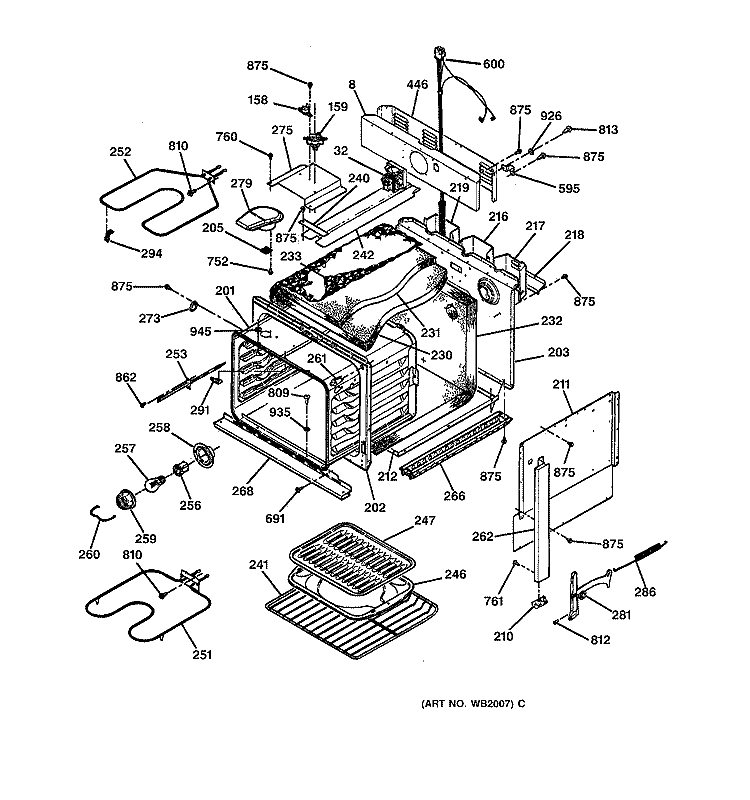 BODY PARTS Diagram and Parts List for JMP31WW1WW  General Electric Range
