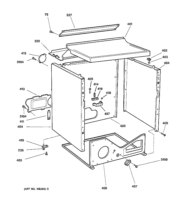 CABINET Diagram and Parts List for DPSQ475ET3WW  General Electric Dryer