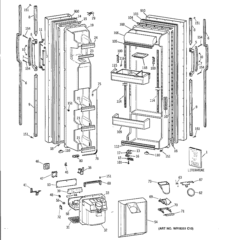 DOORS Diagram and Parts List for TFX22JWYDWW  General Electric Refrigerator