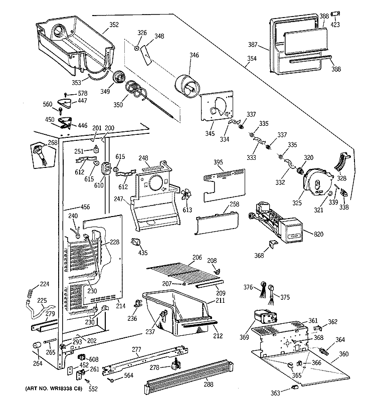 FREEZER SECTION Diagram and Parts List for TFX25JWYDAA  General Electric Refrigerator