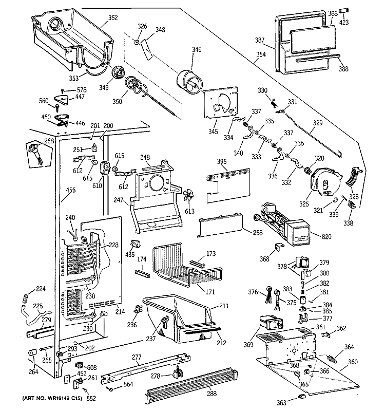 FREEZER SECTION Diagram and Parts List for TFX25PRYDBB  General Electric Refrigerator