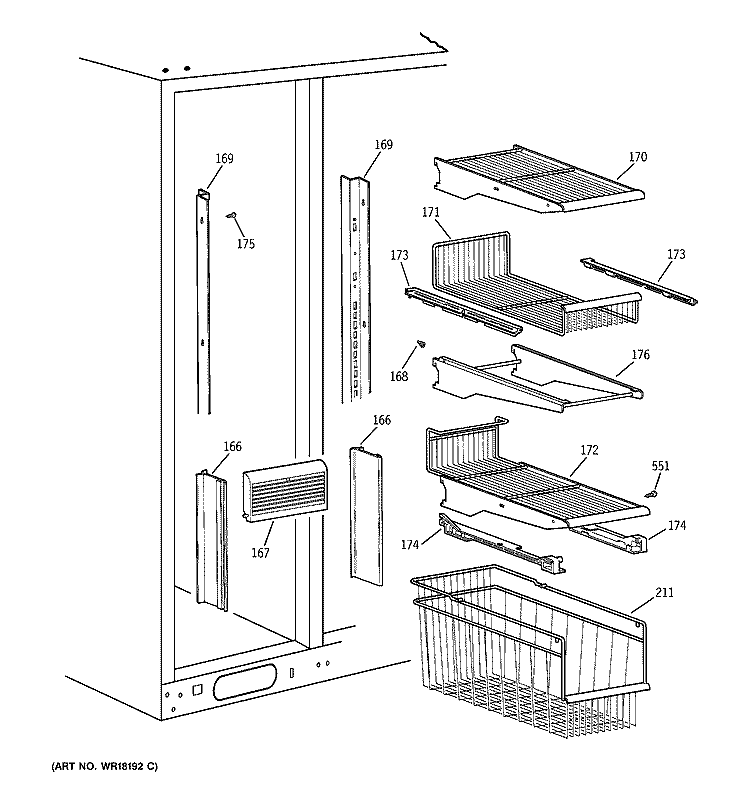 FREEZER SHELVES Diagram and Parts List for TFX30PRYDBB  General Electric Refrigerator