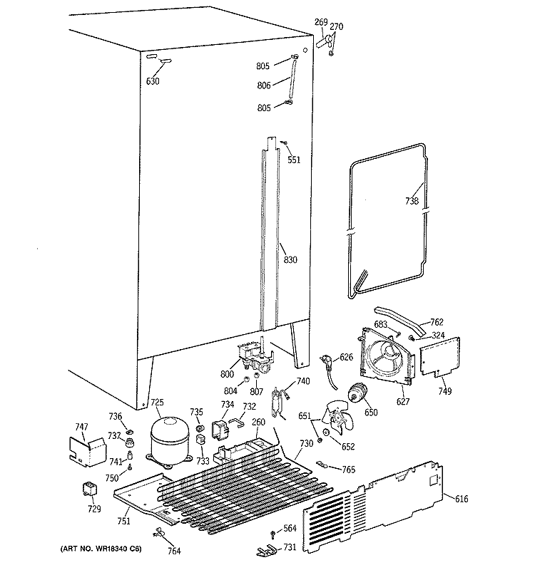 UNIT PARTS Diagram and Parts List for TFH22PRYAAA  General Electric Refrigerator