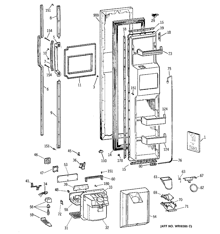 FREEZER DOOR Diagram and Parts List for TPG21JRYAWW  General Electric Refrigerator
