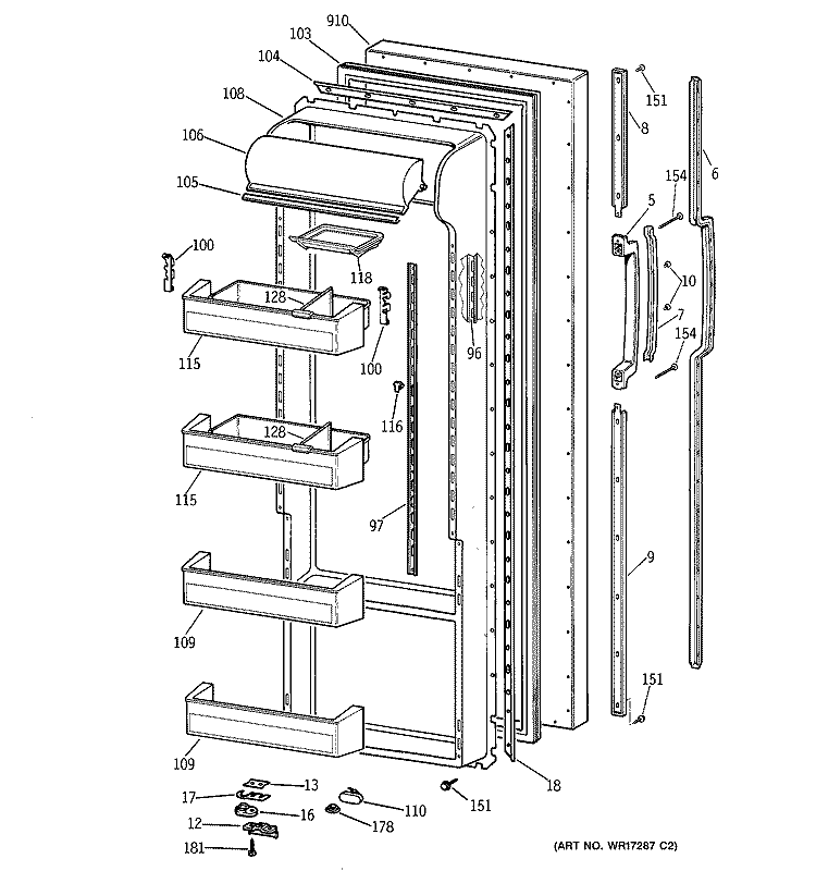 FRESH FOOD DOOR Diagram and Parts List for TPG21JRYAWW  General Electric Refrigerator