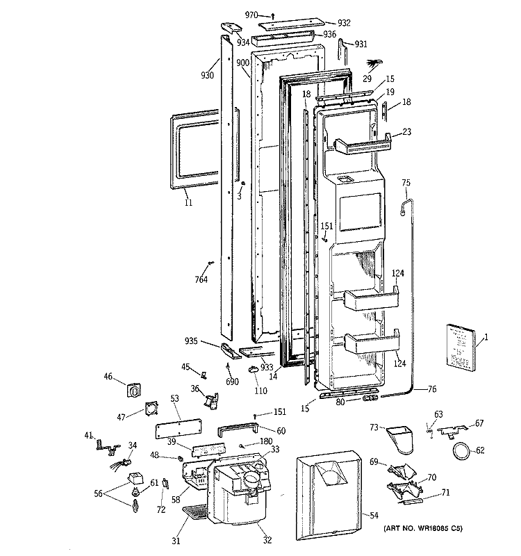 FREEZER DOOR Diagram and Parts List for TPX21BRXDBB  General Electric Refrigerator