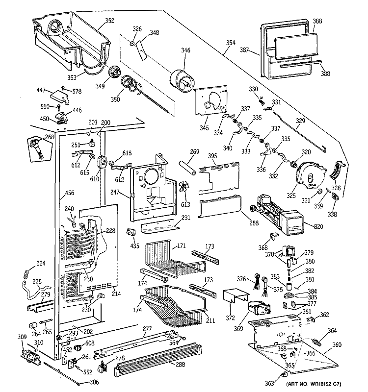 FREEZER SECTION Diagram and Parts List for TPX21BRXDBB  General Electric Refrigerator