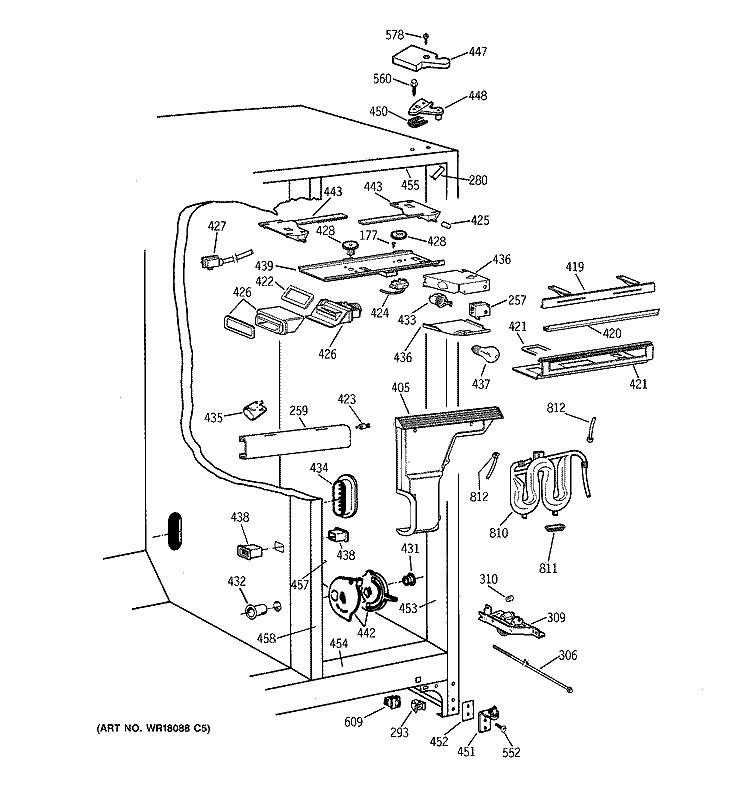 FRESH FOOD SECTION Diagram and Parts List for TPX21BRXDBB  General Electric Refrigerator