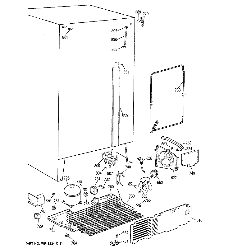 UNIT PARTS Diagram and Parts List for TPX21BRXDBB  General Electric Refrigerator