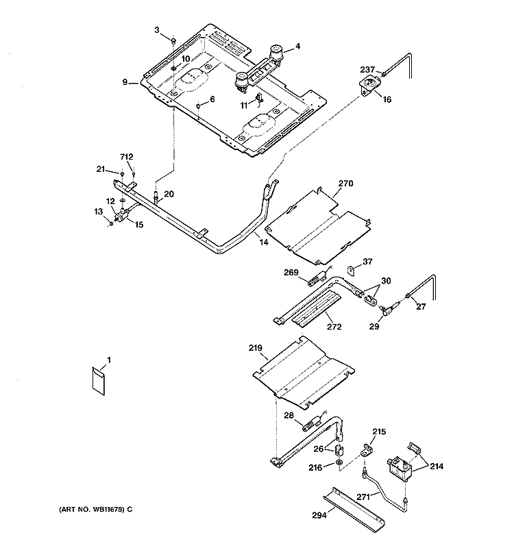 GAS & BURNER PARTS Diagram and Parts List for JGBP26BEW1AD  General Electric Range