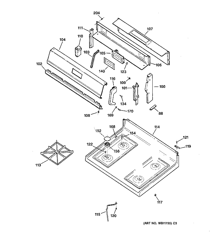 COOKTOP Diagram and Parts List for JGBS21PEW1WH  General Electric Range