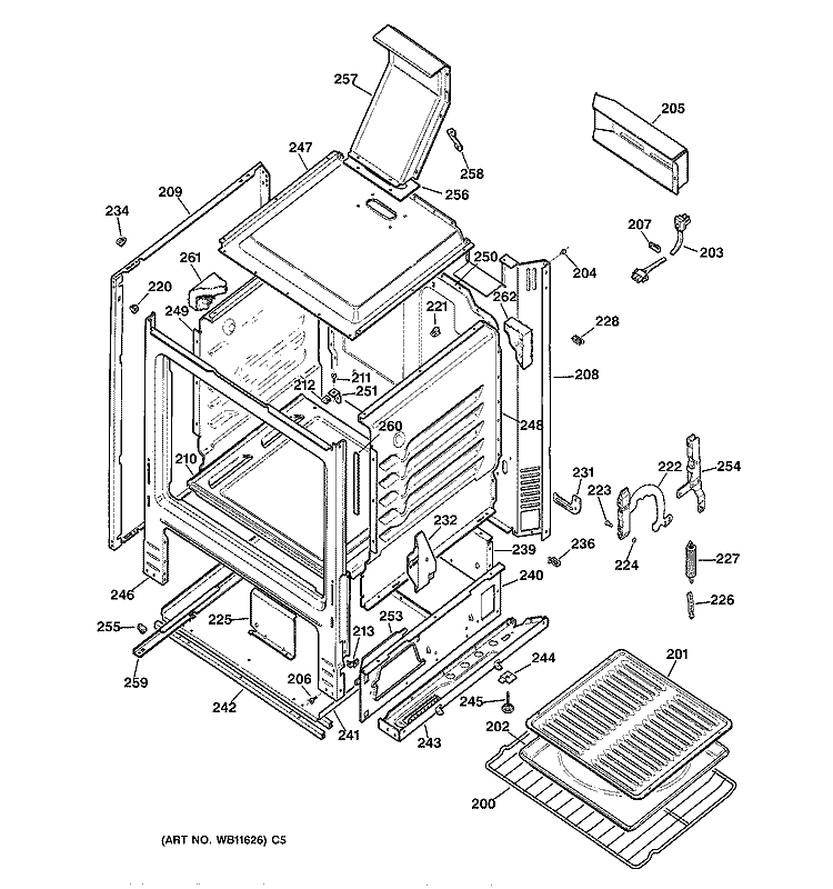 BODY PARTS Diagram and Parts List for JGBS21PEW1WH  General Electric Range