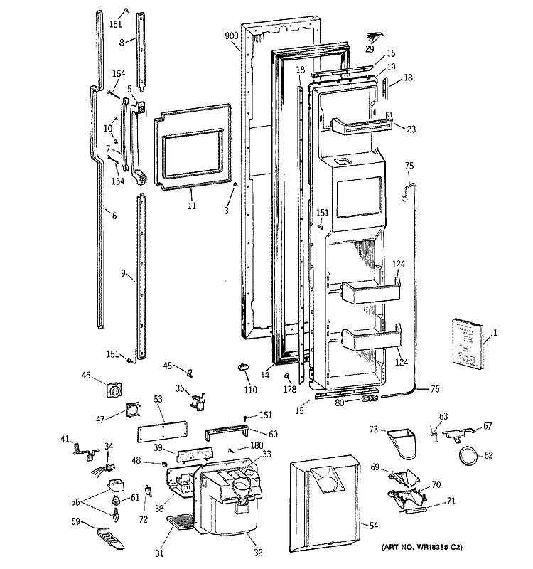 FREEZER DOOR Diagram and Parts List for TPG21JRYDWW  General Electric Refrigerator