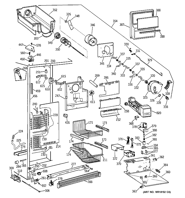 FREEZER SECTION Diagram and Parts List for TPG21JRYDWW  General Electric Refrigerator