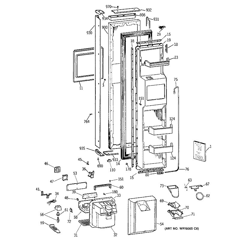 FREEZER DOOR Diagram and Parts List for TPG21KRYDWS  General Electric Refrigerator
