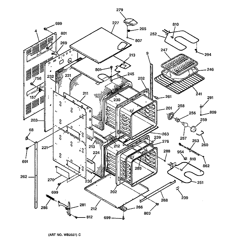BODY PARTS Diagram and Parts List for JRP24BW1BB  General Electric Wall Oven