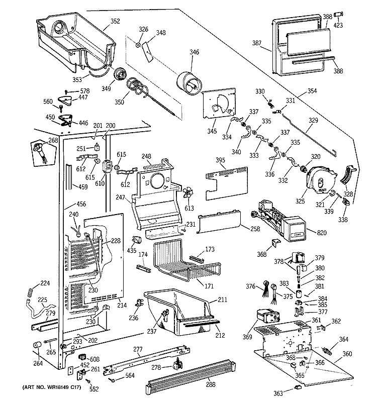 FREEZER SECTION Diagram and Parts List for TFH22PRXDAA  General Electric Refrigerator