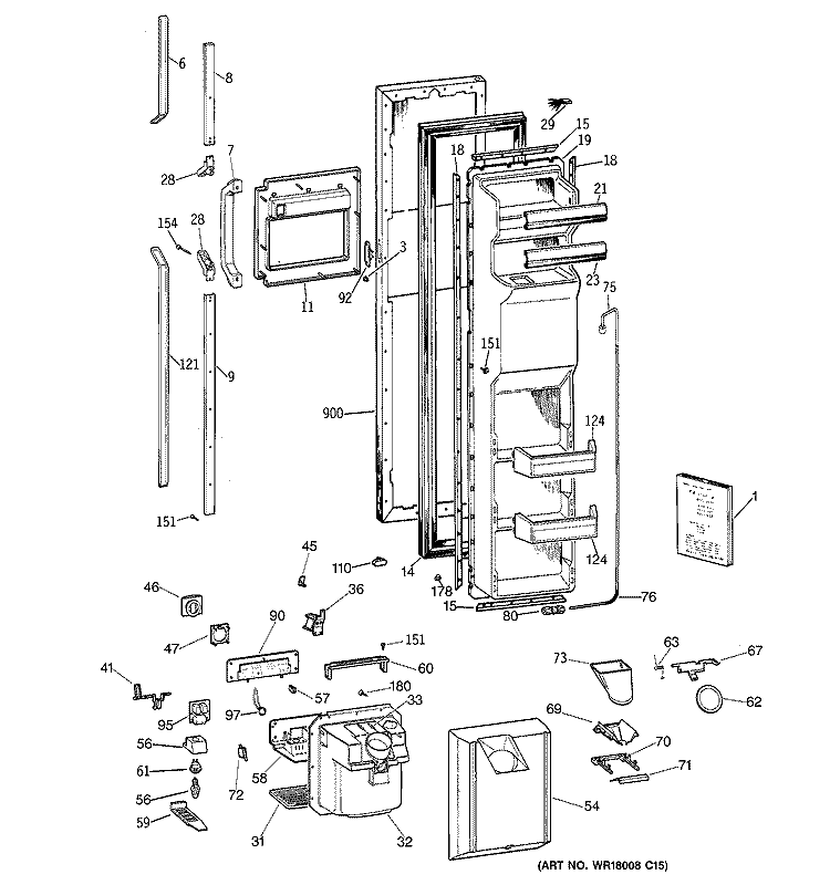 FREEZER DOOR Diagram and Parts List for TFG27PFXDBB  General Electric Refrigerator