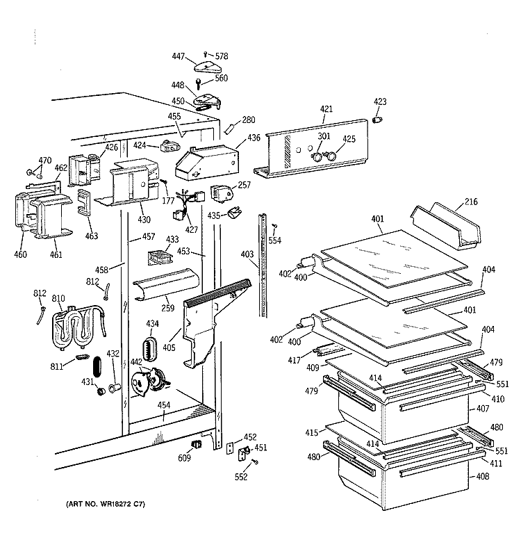 FRESH FOOD SECTION Diagram and Parts List for TFG20JRXDWW  General Electric Refrigerator