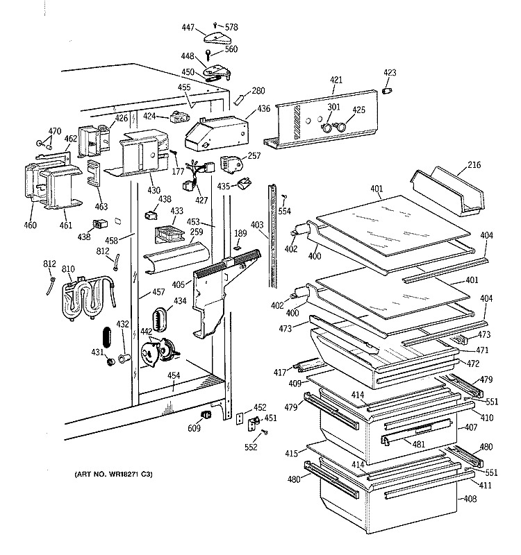 FRESH FOOD SECTION Diagram and Parts List for TFG24JRXDWW  General Electric Refrigerator