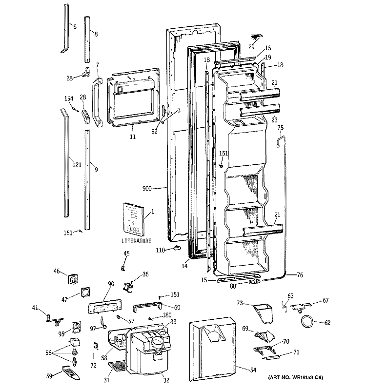 FREEZER DOOR Diagram and Parts List for TFG24PEXDWH  General Electric Refrigerator