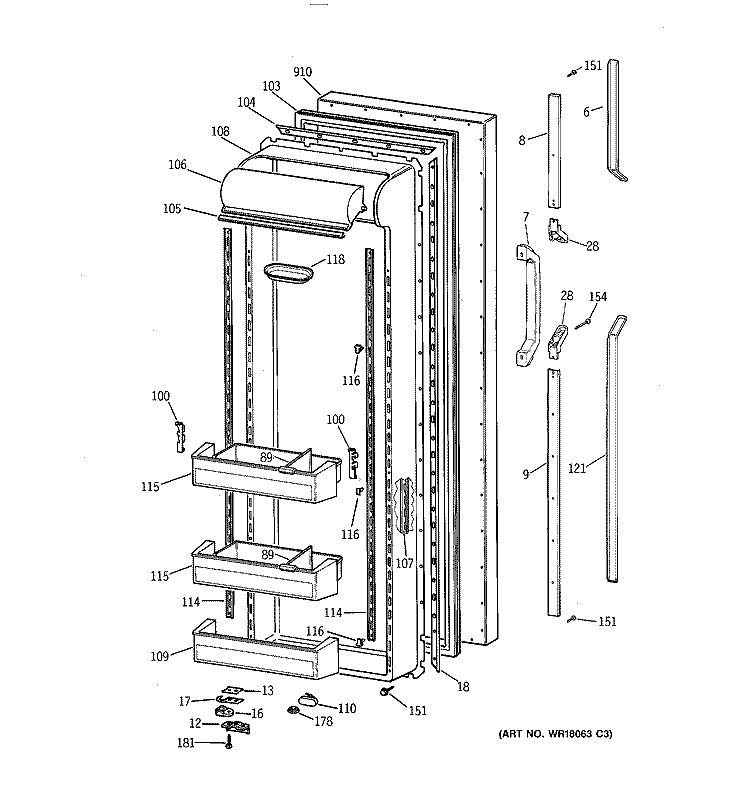 FRESH FOOD DOOR Diagram and Parts List for TFG27PRXDWW  General Electric Refrigerator