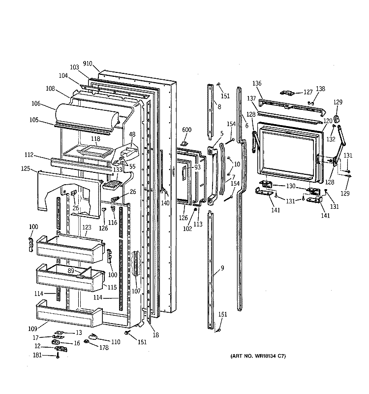 FRESH FOOD DOOR Diagram and Parts List for TFG27ZFXDWH  General Electric Refrigerator