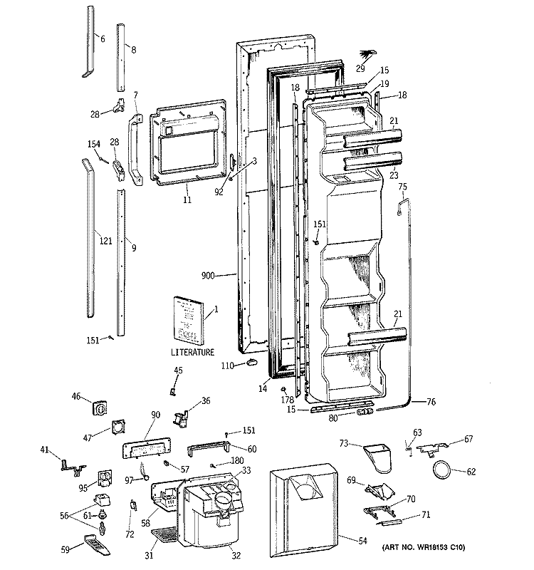 FREEZER DOOR Diagram and Parts List for TFG25PEYDWH  General Electric Refrigerator