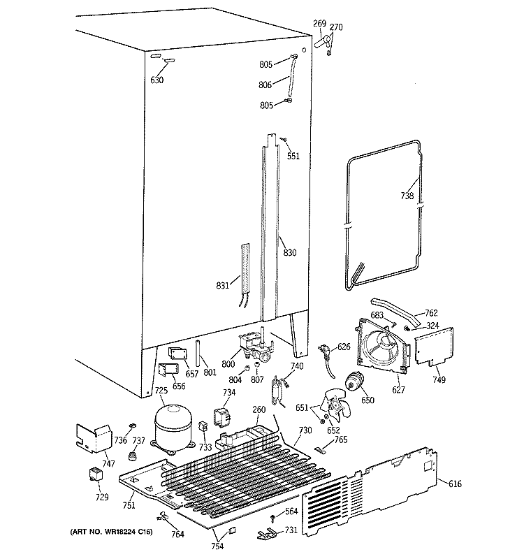UNIT PARTS Diagram and Parts List for TFG25PEYDWH  General Electric Refrigerator