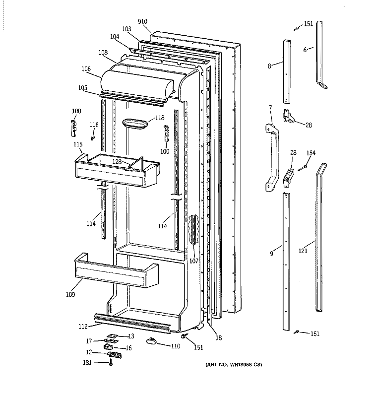 FRESH FOOD DOOR Diagram and Parts List for TFK24PRXDAA  General Electric Refrigerator