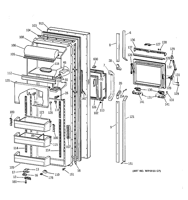FRESH FOOD DOOR Diagram and Parts List for TFK27PFXDBB  General Electric Refrigerator